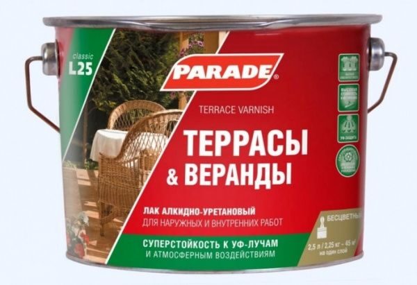 Лак для террас PARADE алкидно-уретановый матовый 2,5л, шт